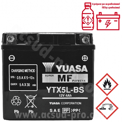BATT YUASA 12V4A NO MAINT YTX5L-BS WITH PACK ACID 