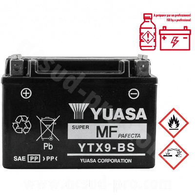 BATT YUASA 12V8A NO MAINT YTX9-BS WITH PACK ACID 