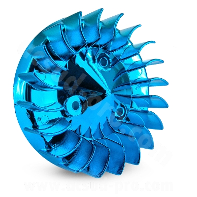 TURBINE REFROIDISSEMENT ADAPT. MBK BOOSTER / STUNT / SLIDER / OVETTO / YAMAHA BWS / NEOS ( MOTEUR MINARELLI A/C ) BLEU ANODISE