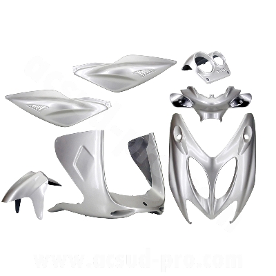 KIT CARROSSERIE ADAPT. MBK NITRO / YAMAHA AEROX GRIS METAL 1997-2012 (7 PIECES)