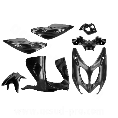 KIT CARENE 7 PEZZI CARENA NITRO / AEROX NERO NEUTRO  MADE IN TAIWAN NO CINA 1997 - 2012 