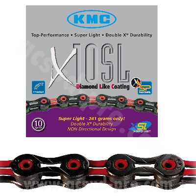 10V BIKE CHAIN. KMC X10SL 112 LINKS BLACK/RED 241g 2.38