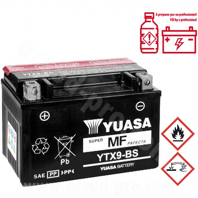 BATT YUASA 12V8A NO MAINT YTX9-BS WITH ACID PACK 