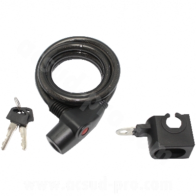 SPIRAL BIKE LOCK WITH KEY Ø10 PERF L 1.50m (DELIVERED WITH SUPPORT)