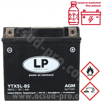 BATTERY LP YTX5L-BS 12V 4A  AGM WITHOUT MAINTENANCE ( SCARABEO / VIVACITY / DERBI DRD PRO / KYMCO AGILITY  / QUAD SPIDER 110CC )