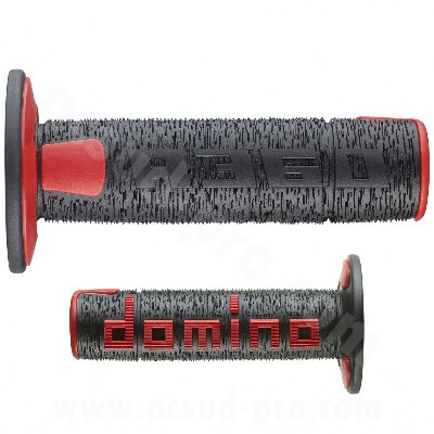 REVETEMENT POIGNEE DOMINO OFFROAD  NOIR / ROUGE A360 CLOSED END 120-123mm (LA PAIRE)