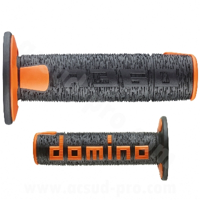 GRIPS DOMINO OFFROAD  NOIR / ORANGE A360 CLOSED END 120-123mm (LA PAIRE)