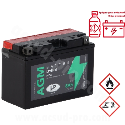 BATTERIE LANDPORT LT9B-BS 12V 8Ah  SANS ENTRETIEN AGM ADAPT. ( YAMAHA TMAX 500 / XMAX ) (EQUIVALENT YT9B-BS)