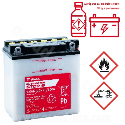 BATTERIE YUASA STC9-B 12V-9.5Ah ( PIAGGIO 50-125 FLY / LIBERTY / TYPHOON / VESPA LX / GILERA 50-125 RUNNER / APRILIA 50 SR H2O / SR-MOTARD / 125 RS SPORT-CITY )