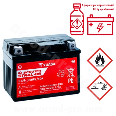 BATTERIE YUASA STR4L-BS 12V-3.2Ah MF SANS ENTRETIEN LIVREE AVEC PACK ACIDE