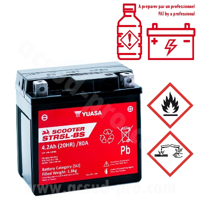 BATTERIE YUASA STR5L-BS 12V-4.2Ah MF SANS ENTRETIEN LIVREE AVEC PACK ACIDE 