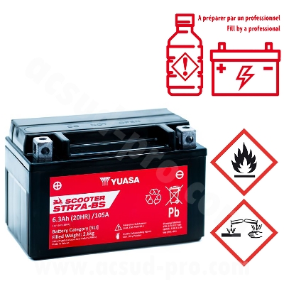 BATTERIE YUASA STR7A-BS 12V-6A MF SANS ENTRETIEN LIVREE AVEC PACK ACIDE