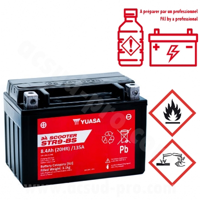 BATTERIE YUASA STR9-BS 12V-8.4Ah MF SANS ENTRETIEN LIVREE AVEC PACK ACIDE