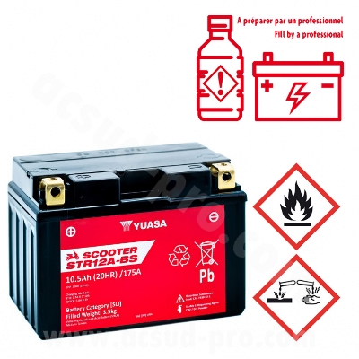 BATTERIE YUASA STR12A-BS 12V-10.5A AGM - SANS ENTRETIEN -LIVREE AVEC PACK ACIDE 
