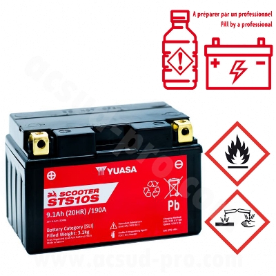 BATTERIE YUASA STS10S 12V-9.1Ah  MF ACTIVEE EN USINE PRETE A L'EMPLOI