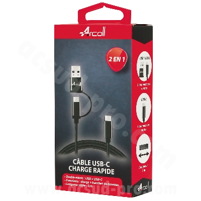 CABLE DE CHARGE ARCOLL RAPIDE USB C ( 1 METRE  ) 