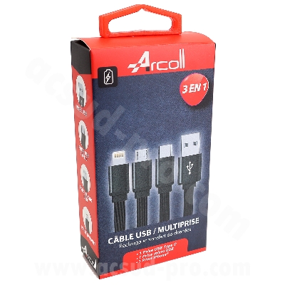 CÂBLE USB ARCOLL MULTIPRISES 3 EN 1  ( 1 METRE )