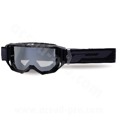 MASQUE / LUNETTES CROSS MOTO PROGRIP 3300 FL VISION GO MULTILAYERED NOIR MAT ECRAN MIROIR GRIS ANTI-RAYURES/ANTI U.V./ANTI-BUEE (HOMOLOGUE CE-EN-N- AC-96025 REV.2)